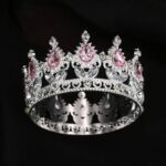 Cake Topper - Couronne argenté avec perles rose 12cm