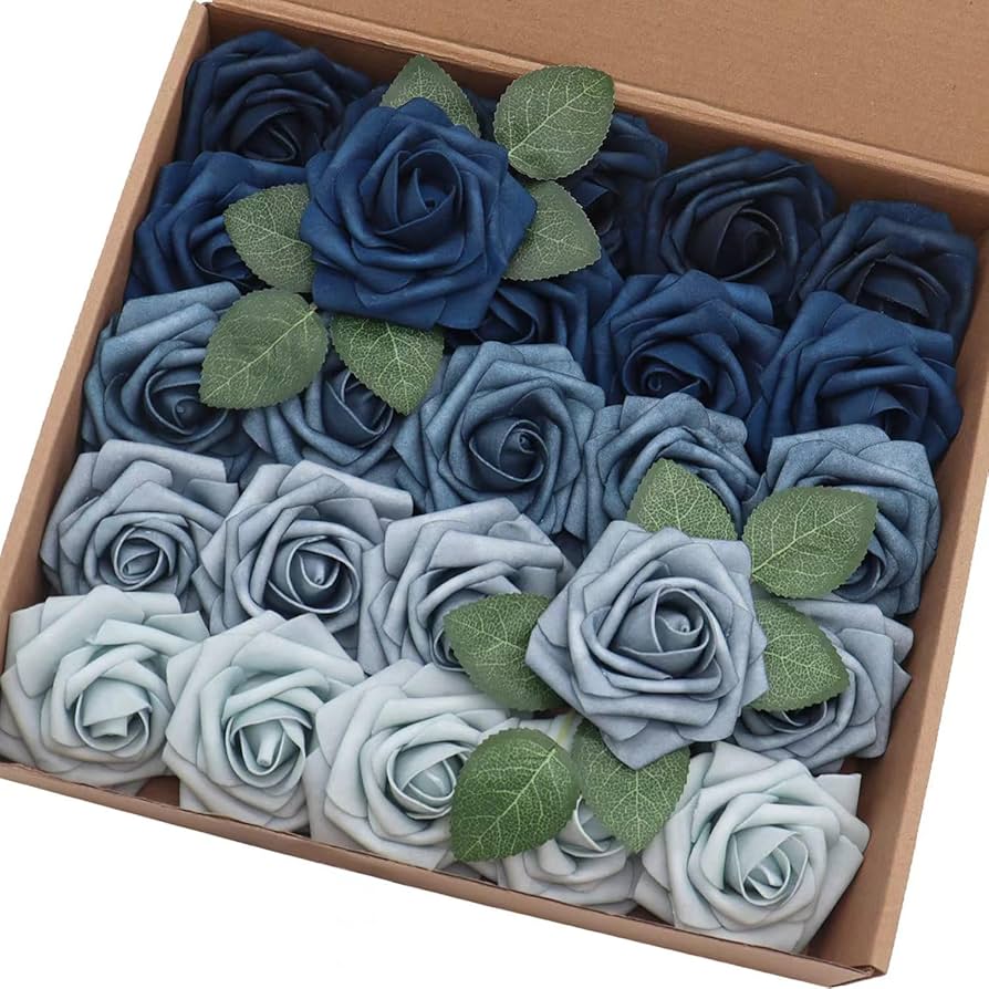 img_8337 Fleurs Artificielles - 25 Roses - Shades of Blue – Image 1