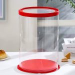 Boîte à Gâteau Cylindrique rouge et  Transparente - 26*26*25cm
