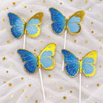 Cake Toppers - Lot de 4 Papillons Décoratifs bleu