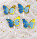 Cake Toppers - Lot de 4 Papillons Décoratifs bleu