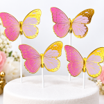 Cake Toppers - Lot de 4 Papillons Décoratifs rose