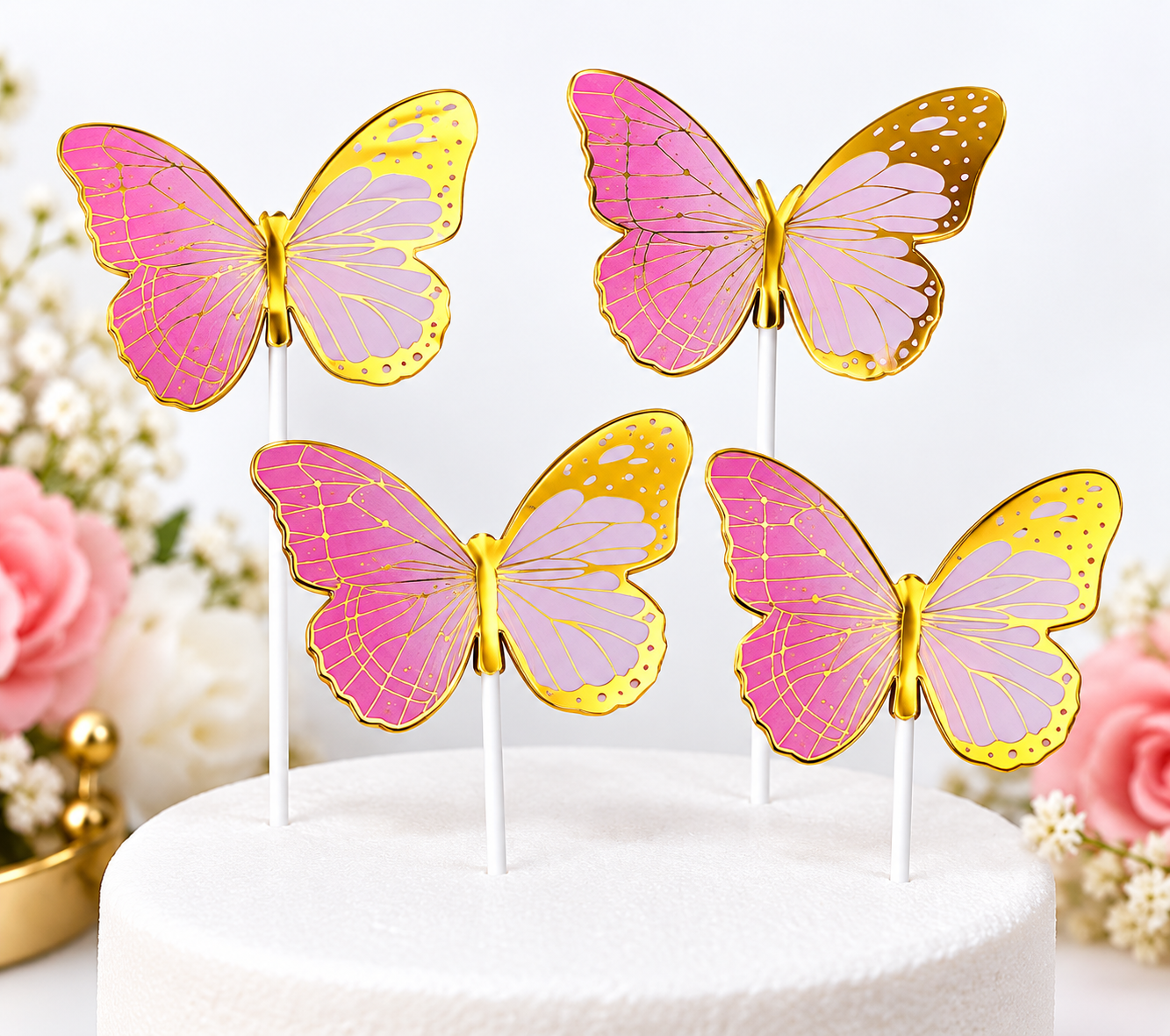 574db088-4b41-4f08-a5d9-27b0b6a578f0 Cake Toppers - Lot de 4 Papillons Décoratifs rose – Image 1