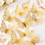 Cake Toppers - Lot de 12 Papillons 3D Décoratifs doré